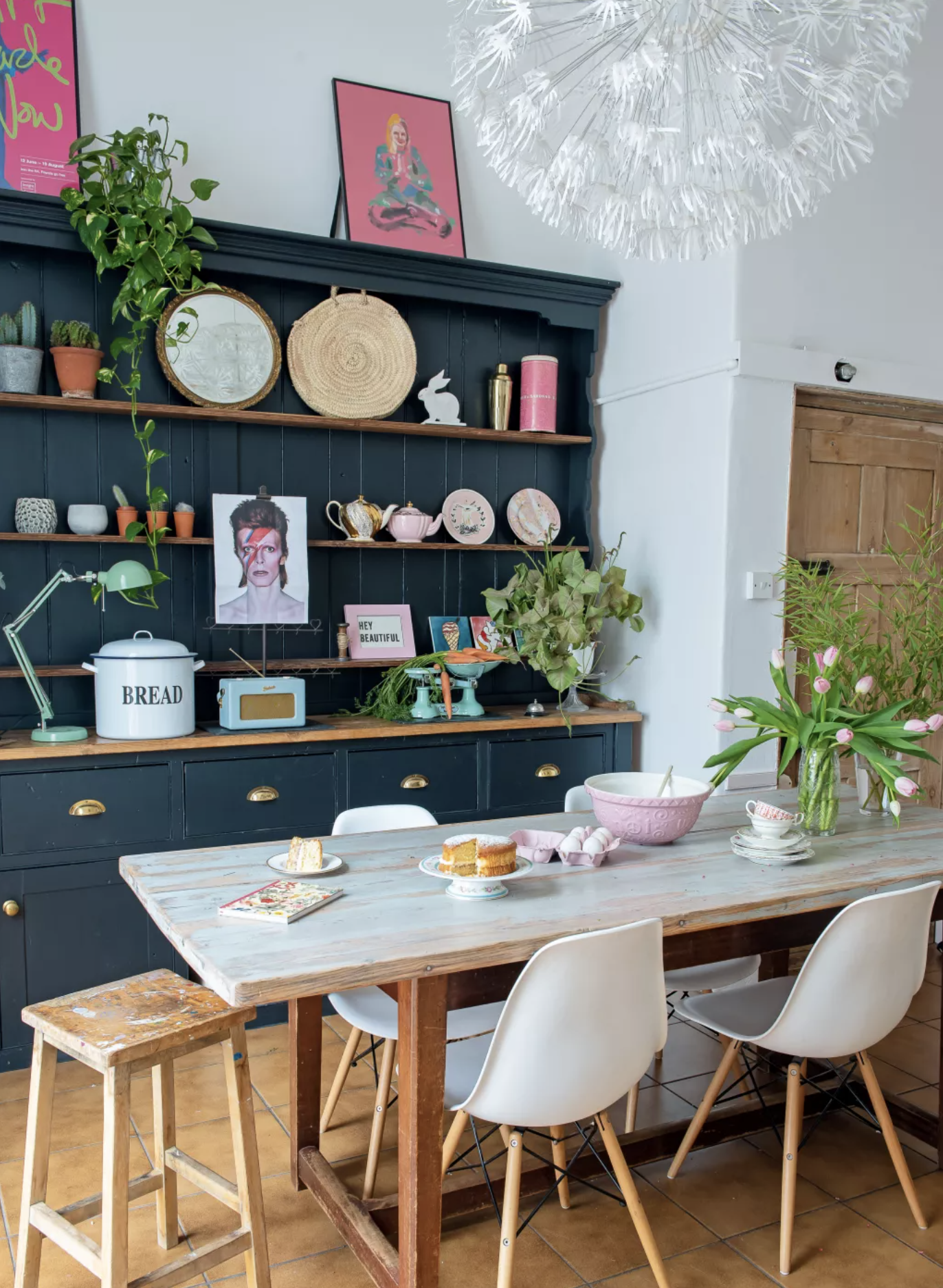 Blue kitchen dresser in a traditional contemporary kitchen dining space