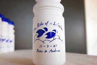 All the guests got water bottles... what would you expect at a cyclist wedding?