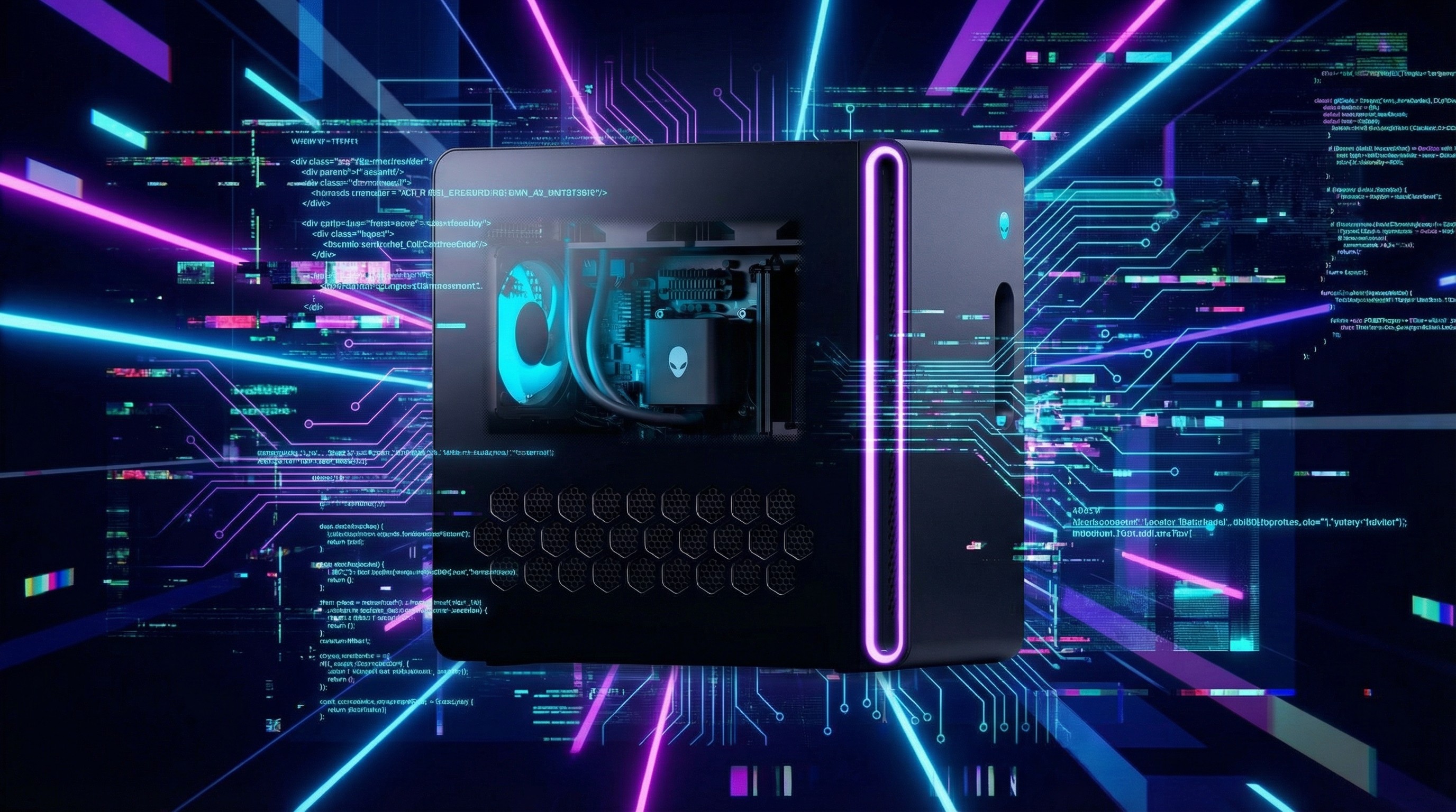 AI Generated image of the Alienware Aurora Gaming Desktop visualized. 