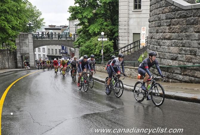Hincapie Sportswear Development Cycling Team leading the peloton.