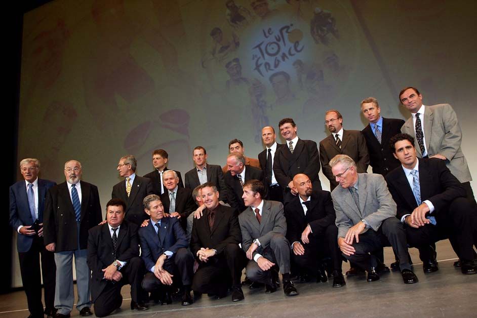 Former Tour de France champions at the presentation for the 2003 race