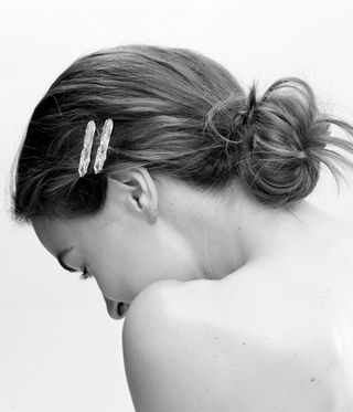 woman wearing clip in hair