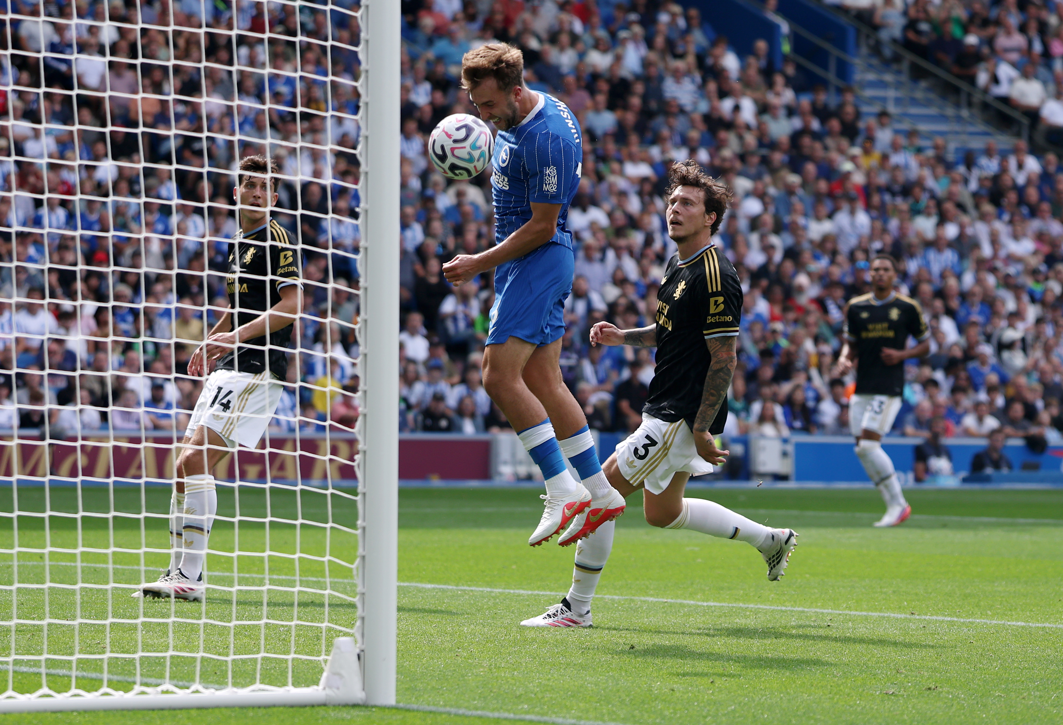Jack Hinshelwood of Brighton and Hove Albion scores his team&amp;rsquo;s third goal against Aston Villa