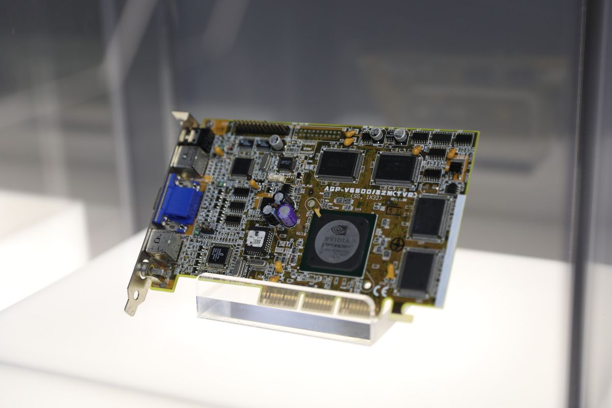 Colorful's GPU museum display with graphics cards from 2000 to 2021