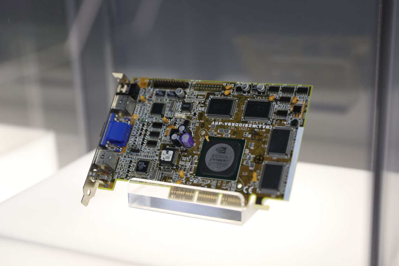 Colorful's GPU museum display with graphics cards from 2000 to 2021
