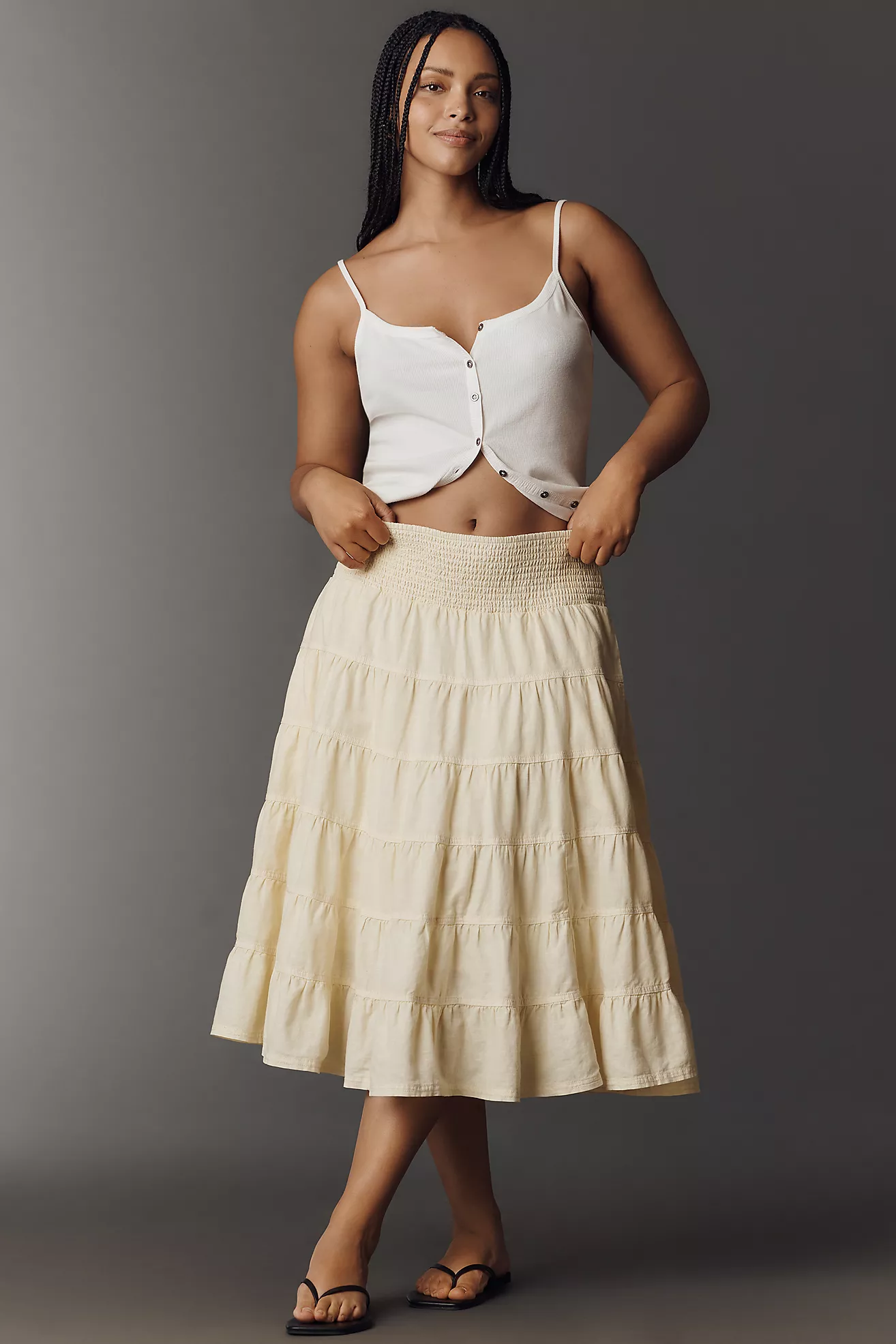 Reese 100% European Linen Midi Skirt by Pilcro