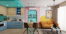 Digitally generated cozy and modern small apartment interior scene. The scene was rendered with photorealistic shaders and lighting in Corona Renderer 6 for Autodesk® 3ds Max 2020 with some post-production added. Small room ideas