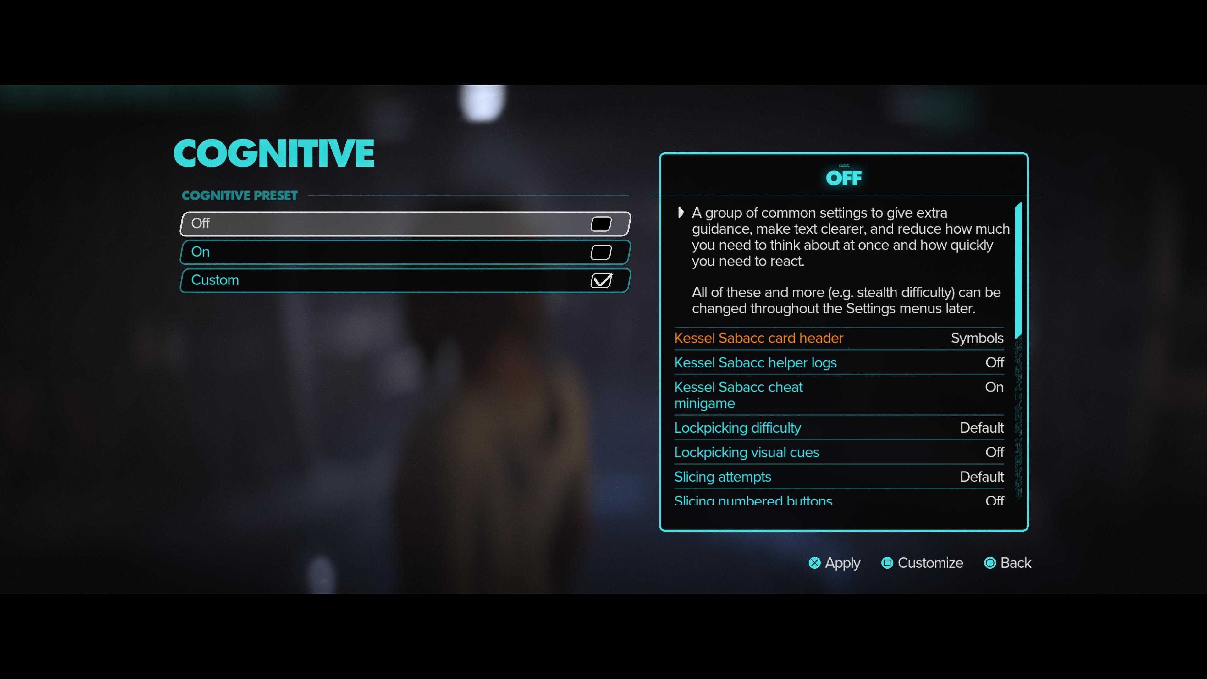 Star Wars Outlaws accessibility screenshot