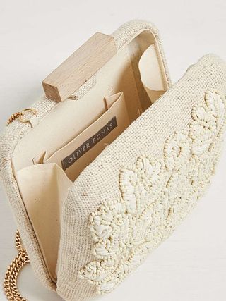 Leaf Beaded White Square Clutch Bag - was £36, now £18
