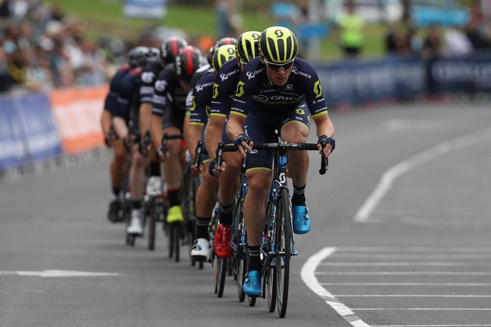 The Orica-Scott team protect Caleb Ewan