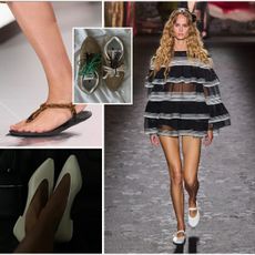 a collage of runway and influencer photos featuring summer 2024 shoe trends
