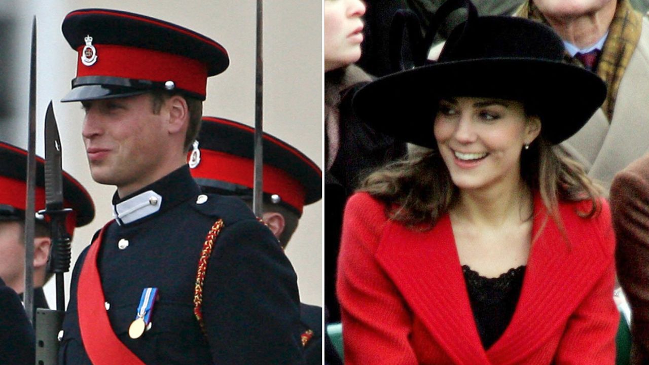 Kate Middleton wears a large black hat and bright red coat and watches Prince William&#039;s passing out ceremony at Sandhurst