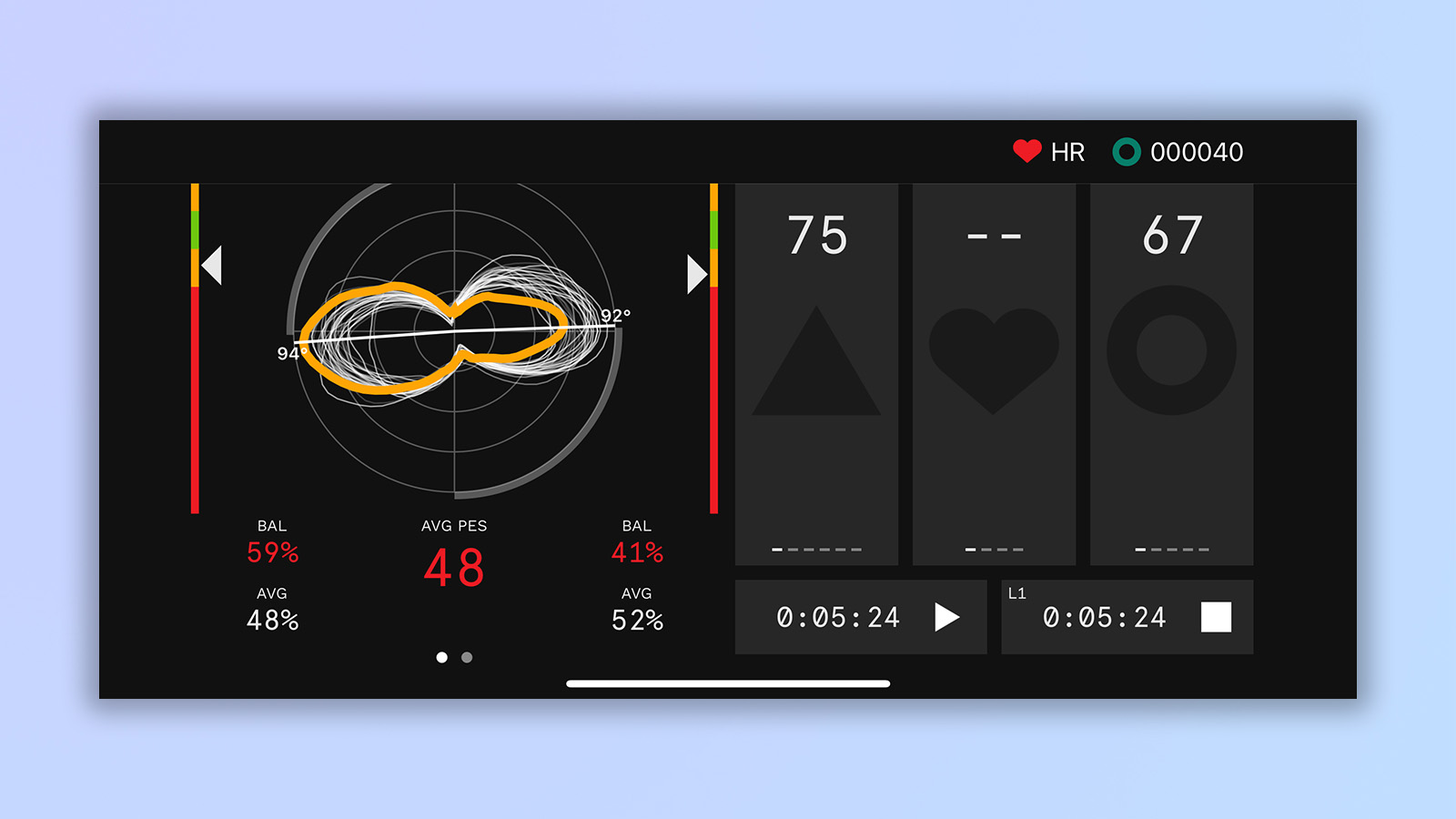 a screenshot from the wattbike app showing foot balance