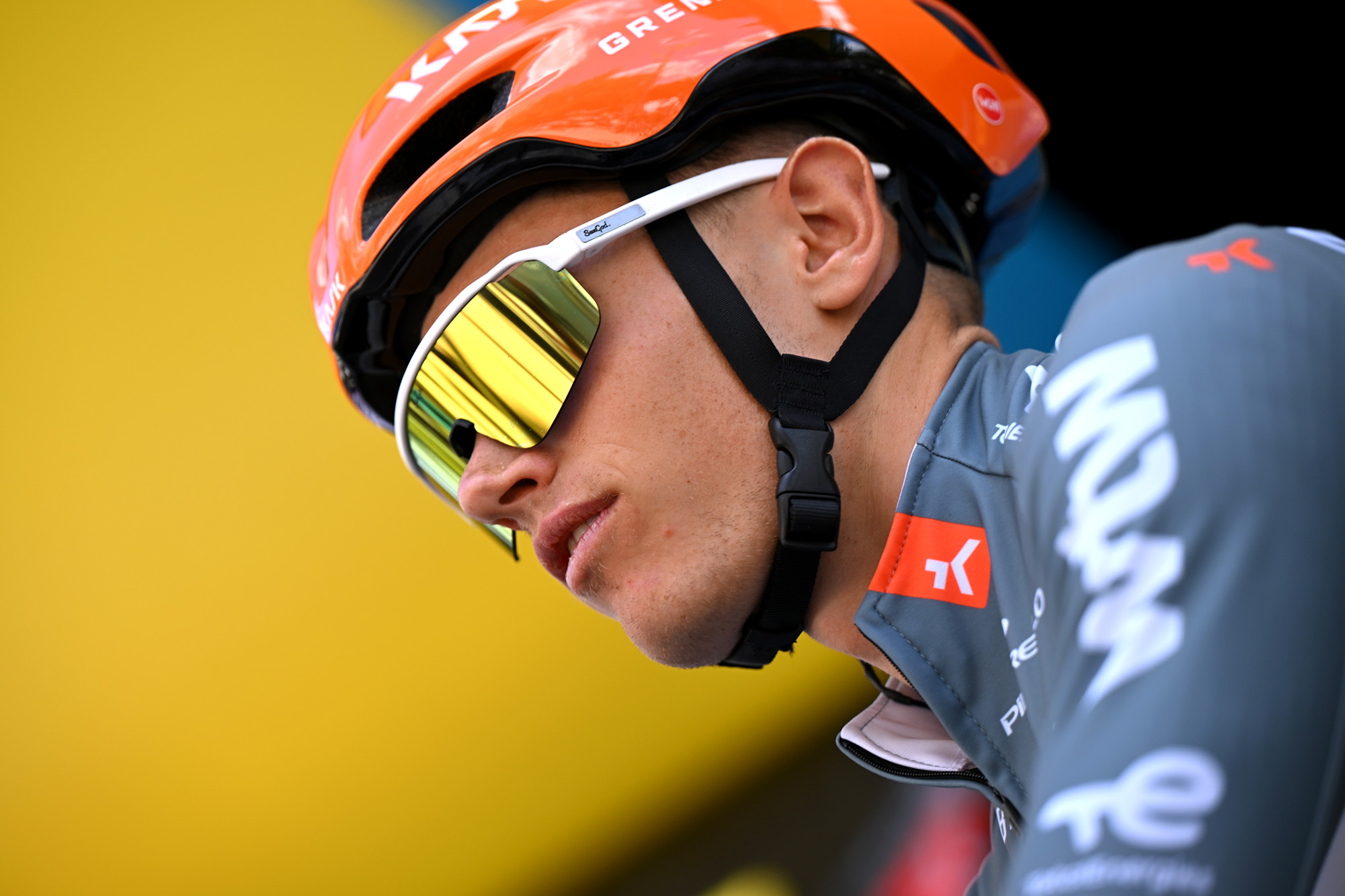 SAINT-CHAMOND, FRANCE - JUNE 11: Oscar Onley of Great Britain and Netcompany INEOS Cycling Team prior to the 78th Tour Auvergne-Rhone-Alpes 2026, Stage 5 a 195.8km stage from Saint-Chamond to Parc des Oiseaux Villars-les-Dombes / #UCIWT / on June 11, 2026 in Saint-Chamond, France. (Photo by Dario Belingheri/Getty Images)