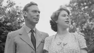 King George VI and Queen Elizabeth in the gardens at Windsor Castle