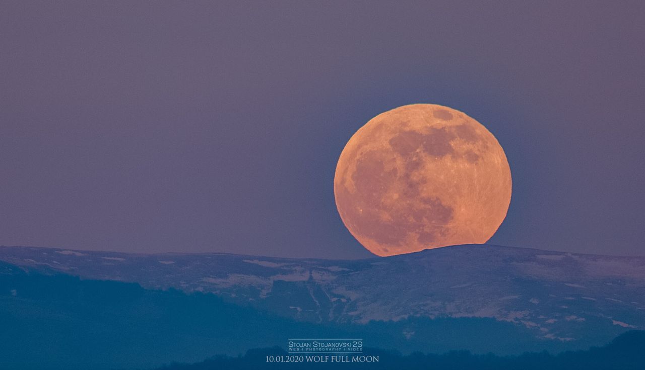 The Full Wolf Moon rises above the mountains near Kuratica, Macedonia, in this photo taken by Stojan Stojanovski on Jan. 10, 2020.