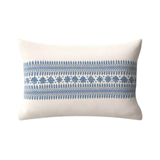 Blue embroidered lumbar pillow