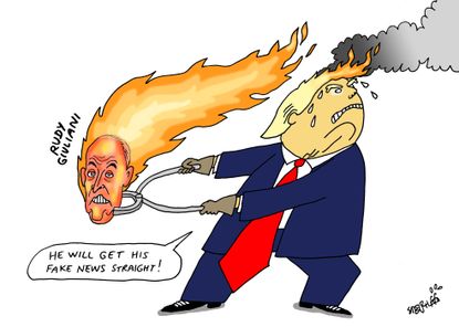 Political cartoon U.S. Rudy Giuliani Trump fake news