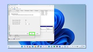 screenshot showing how to create and format a hard disk partition - Wizard – size