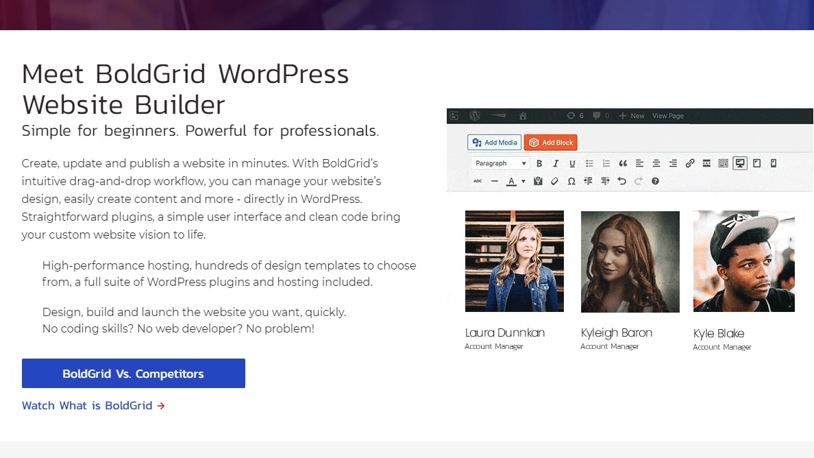 InMotion Hosting's webpage discussing its use of BoldGrid's WordPress website builder