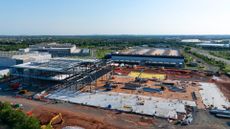 An aerial shot of a data center being built.