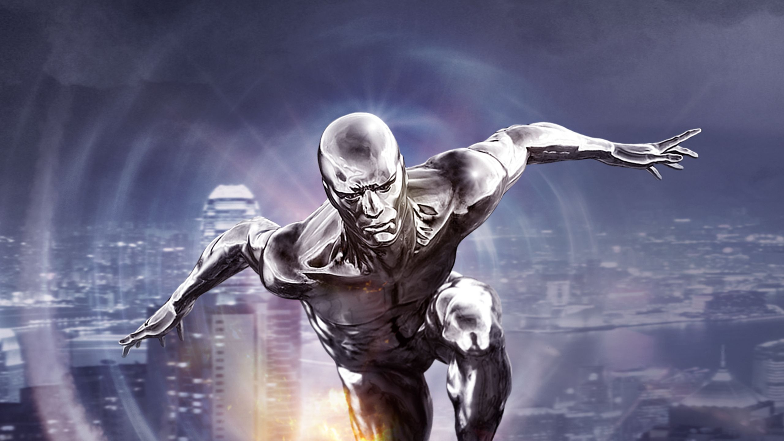 A screenshot of the poster for Fantastic Four: Rise of the Silver Surfer, which shows the Silver Surfer flying towards the camera