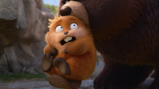 Beaver being grabbed by a bear in Hoppers