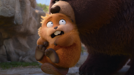 Beaver being grabbed by a bear in Hoppers