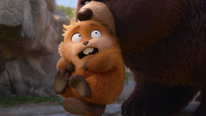 Beaver being grabbed by a bear in Hoppers