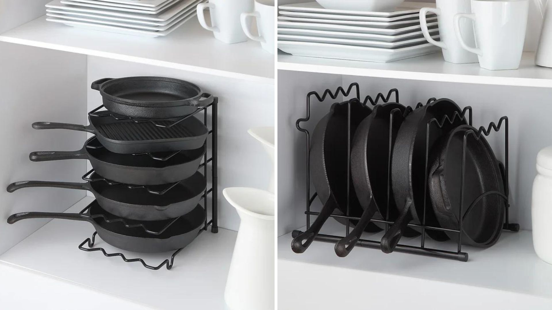 robust wire stacked pan storage show inside kitchen cupboards both vertically and horizontally