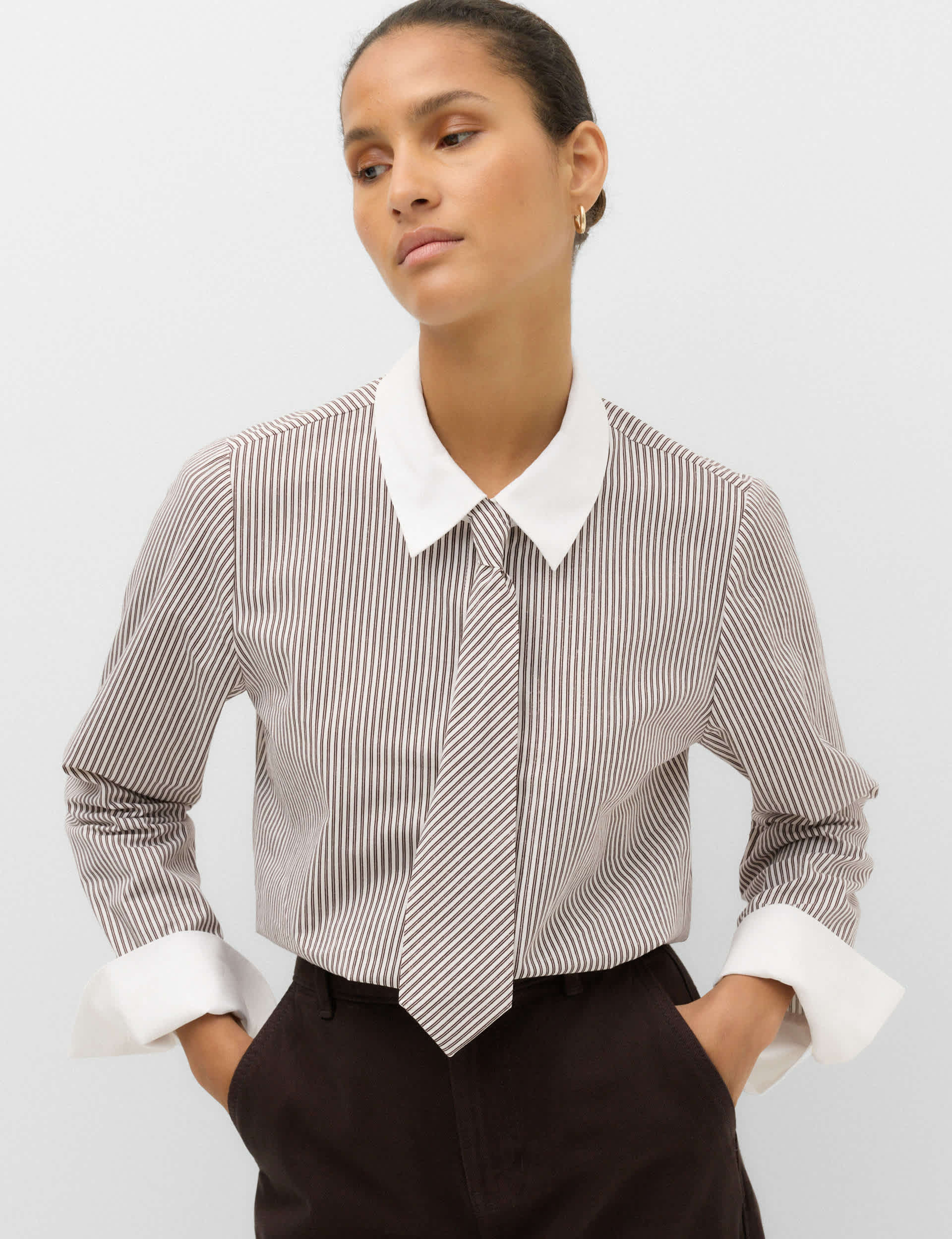 Pure Cotton Striped Tie Detail Shirt