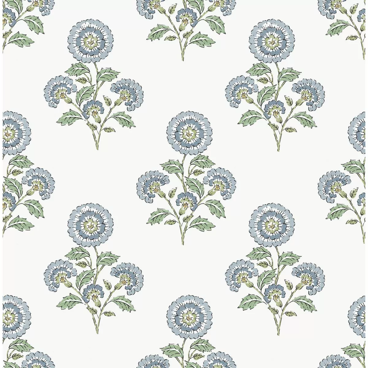 Brewster Flourish Block Print Blue and Green Multi Peel and Stick 1pc Wallpaper