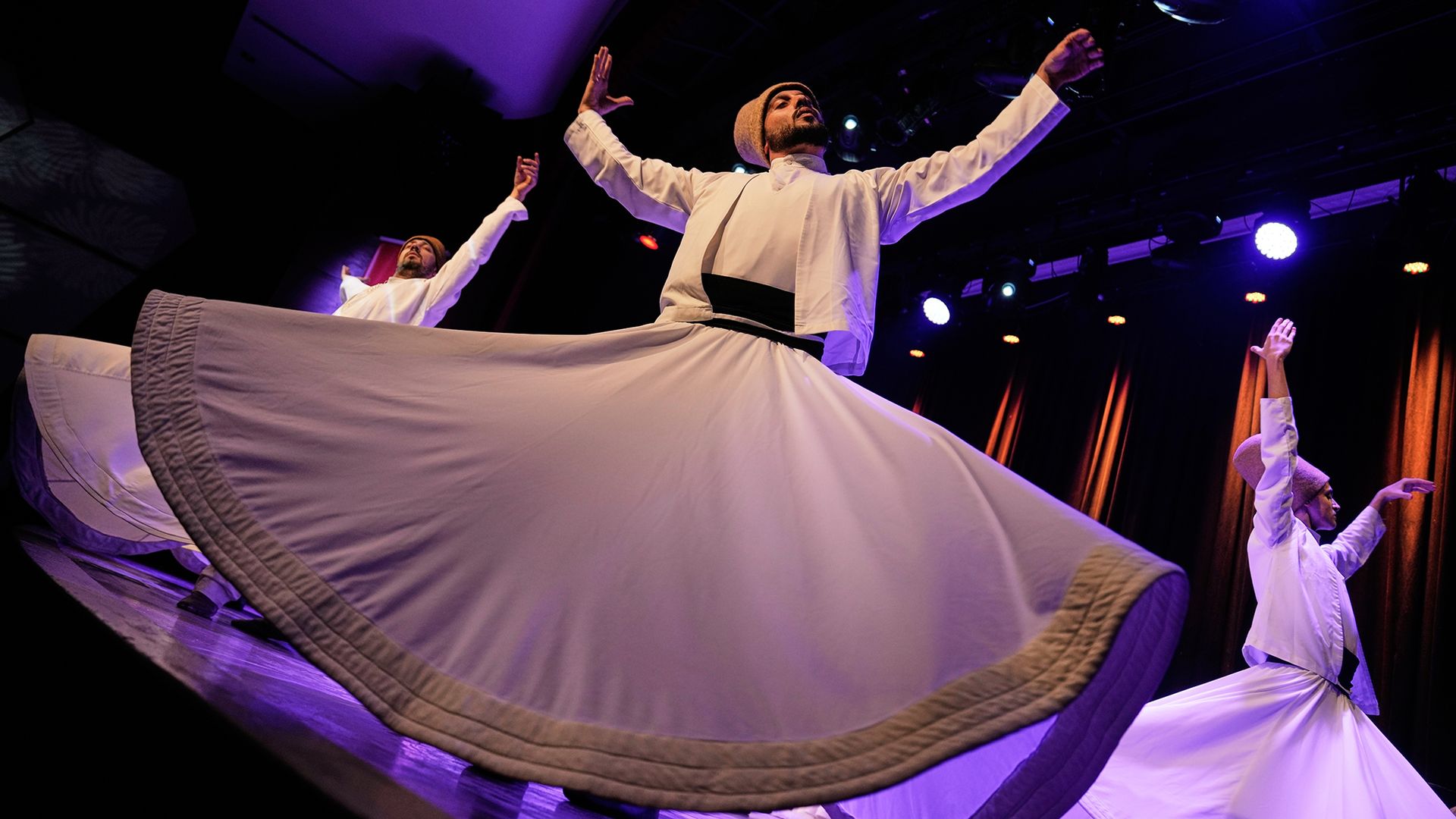 
                                Whirling dervishes of the Mevlevi order perform during a Sheb-i Arus ceremony in Istanbul, Turkey
                            