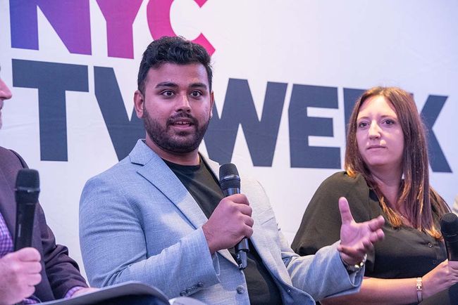 Mohammad Chugtai of MiQ and Erica Barnes of A+E Networks on the &ldquo;Measuring Results&rdquo; panel.