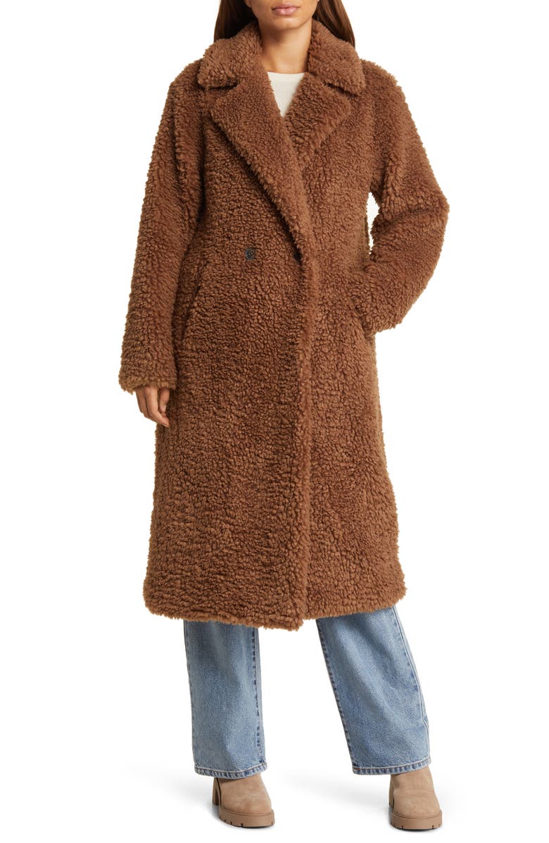 Faux Shearling Double Breasted Longline Coat
