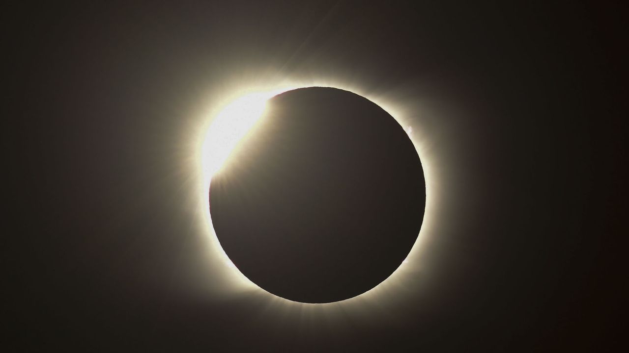 The diamond ring effect is seen during the total solar eclipse from Piedra del Aquila, Neuquen province, Argentina on Dec. 14, 2020.
