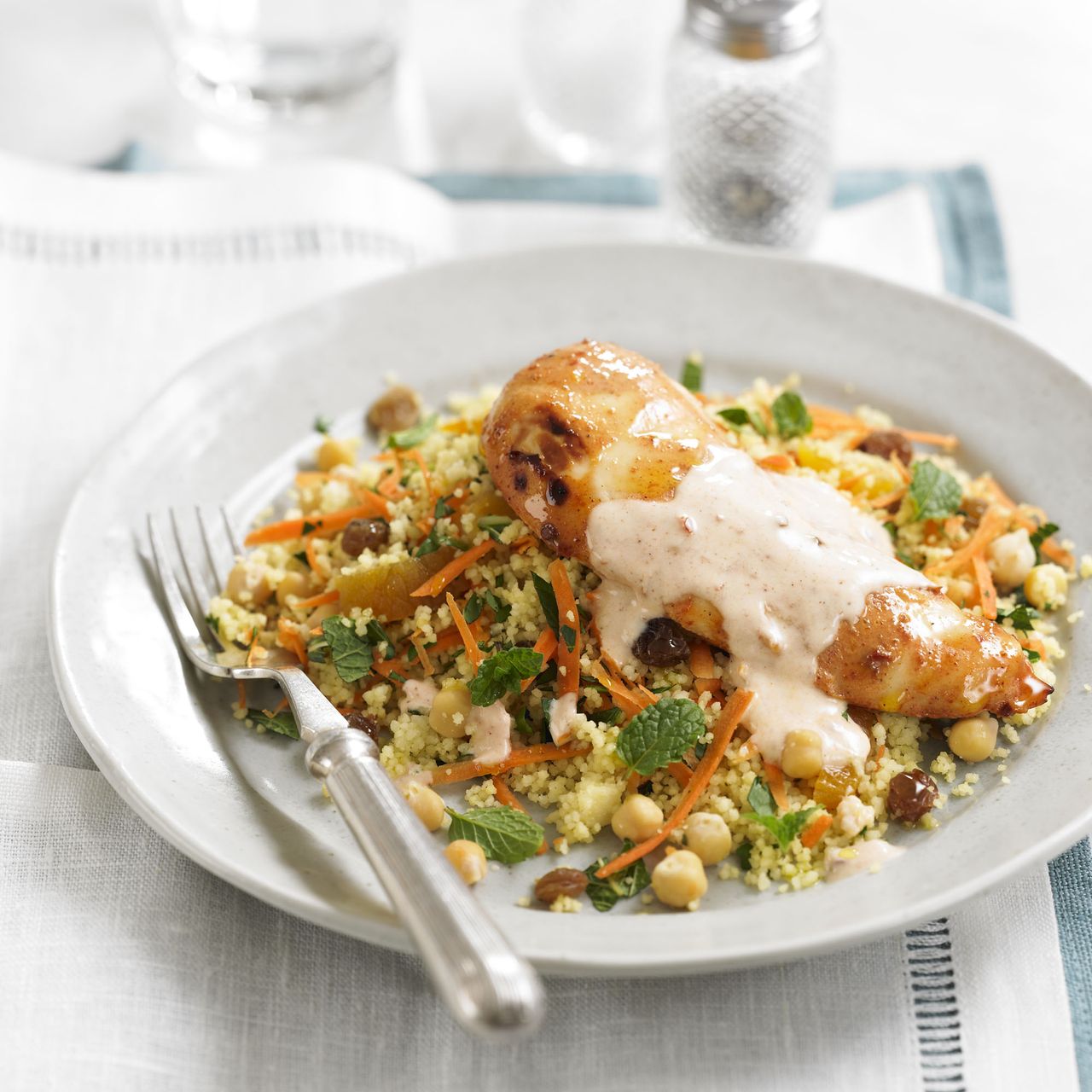 Spiced chicken with fruity couscous &amp; yogurt dressing recipe-woman and home- chicken recipe