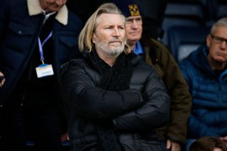 BBC Sports presenter Robbie Savage attends the game during the Sky Bet League One between Shrewsbury Town and Forest Green