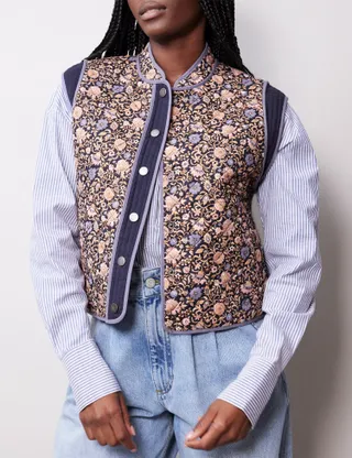 Albaray, Pure Cotton Floral Quilted Waistcoat