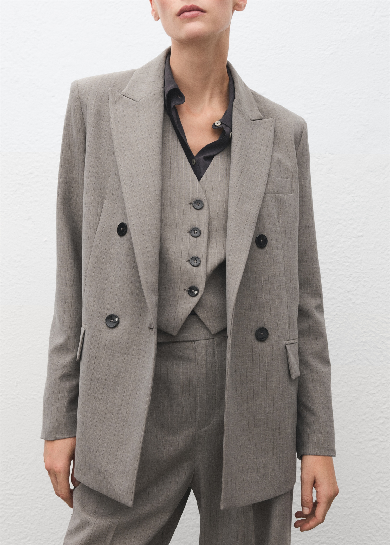 Double-Breasted Wool Blend Suit Jacket - Women | Mango United Kingdom