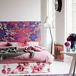 Pink bedroom with white wall