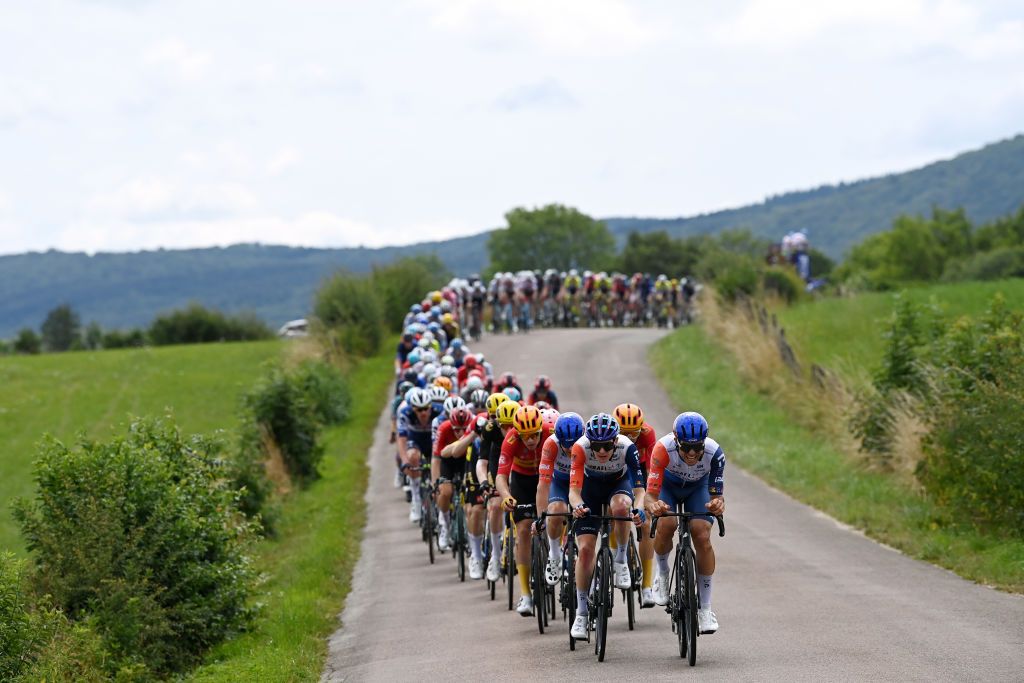 POLIGNY FRANCE JULY 21 LR Simon Clarke of Australia Nick Schultz of Australia and Team Guillaume Boivin of Canada and Team IsraelPremier Tech lead the peloton during the stage nineteen of the 110th Tour de France 2023 a 1728km stage from MoiransenMontagne to Poligny UCIWT on July 21 2023 in Poligny France Photo by Tim de WaeleGetty Images