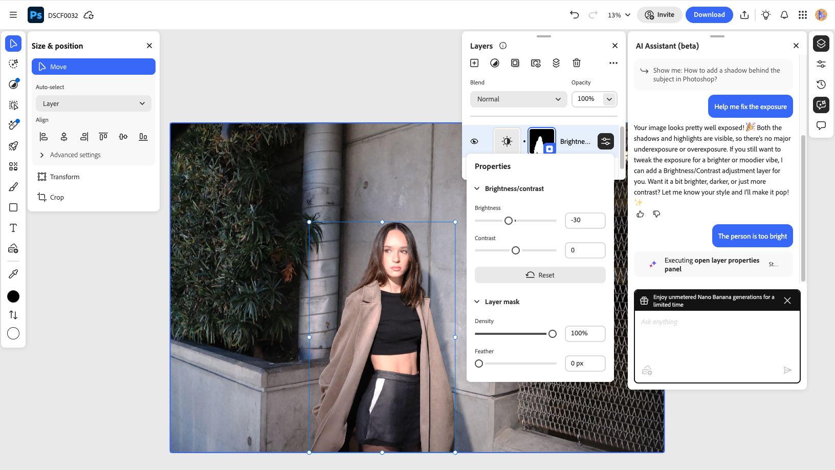 A screenshot of the AI Assistant on Photoshop Web