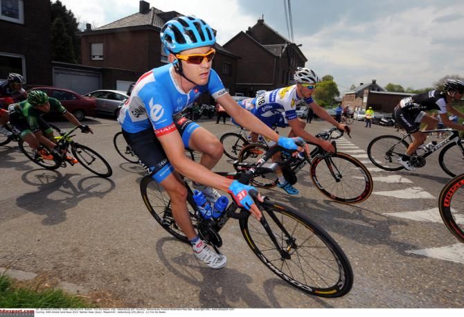 A Garmin Sharp rider cornering during Amstel Gold Race