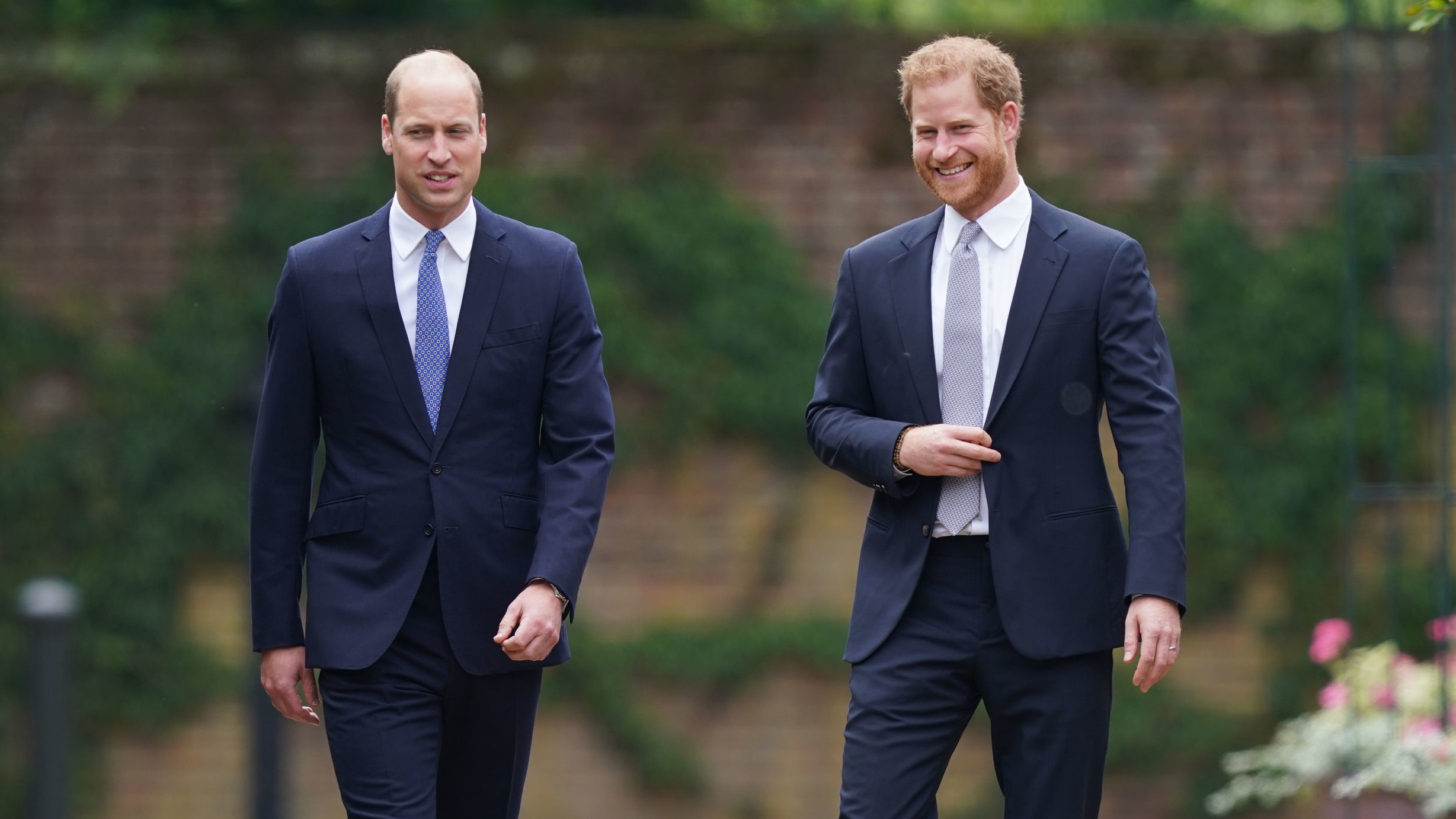 Prince William (left) and Prince Harry, Duke of Sussex arrive for the unveiling of a statue they commissioned of their mother Diana, Princess of Wales