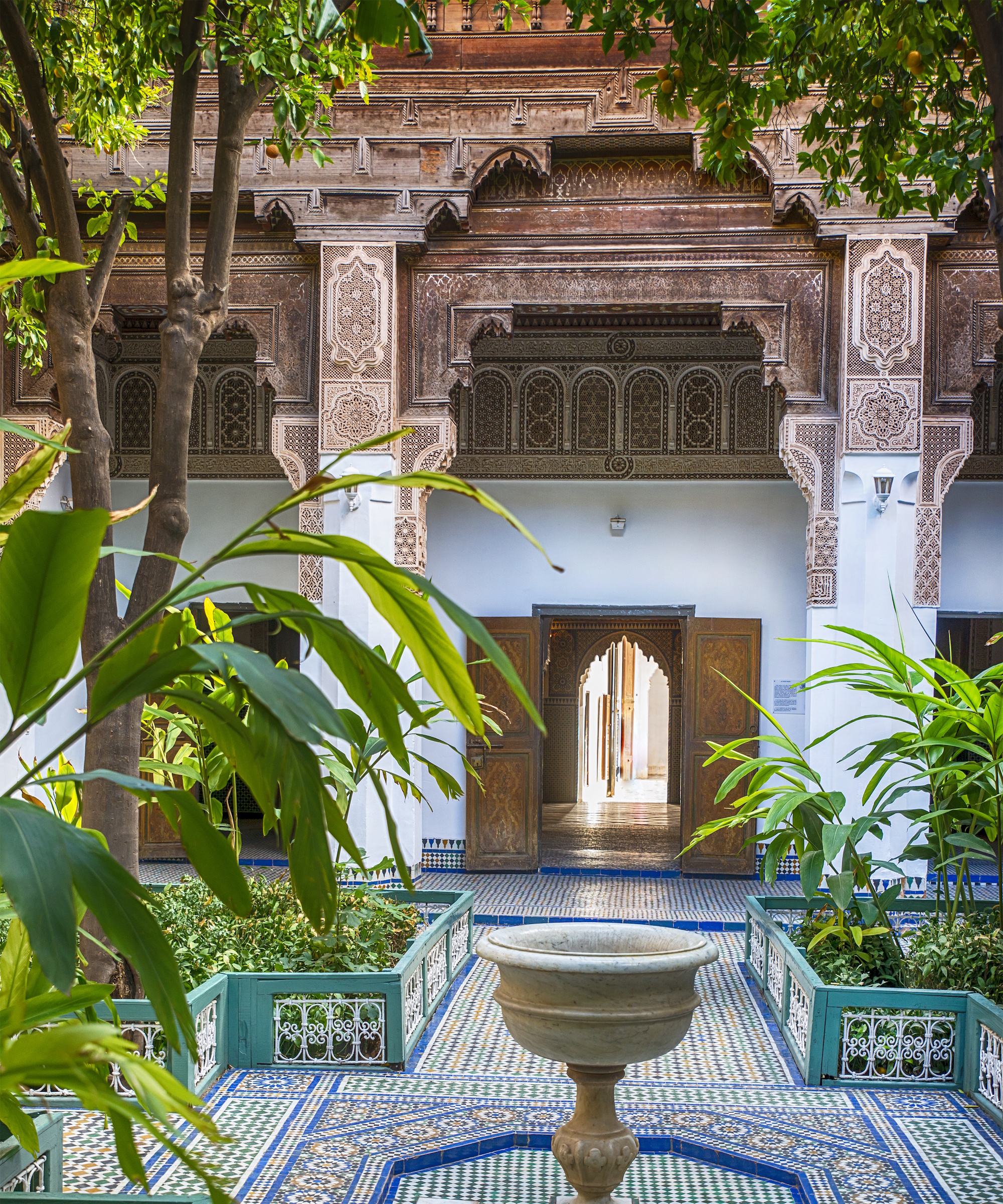 Ornate decoration in the inner courtyard in Morocco