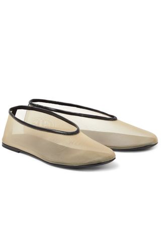 Khaite, Marcy Leather-Trimmed Mesh Ballet Flats