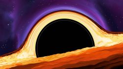 An illustration of a large dark circle surrounded by glowing yellow lines.
