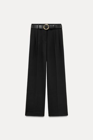 Wide-Leg Darted Trousers With Belt