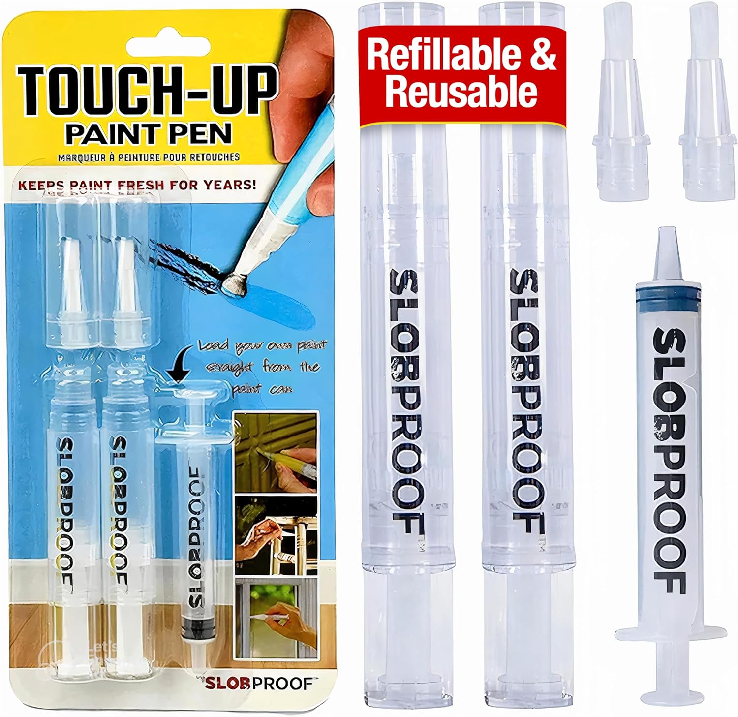 Slobproof Refillable Touch-Up Paint Pen, Mess-Free, Reusable Wall Paint Repair Tool, Precise Application, Diy Home Improvement, Furniture, Arts and Crafts, Patented Design, Easy Storage, Pack of 2